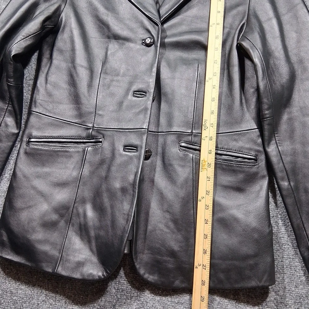 Croft & Barrow Womens Black Lambskin Genuine Leather 3-Button‎ Blazer Jacket M